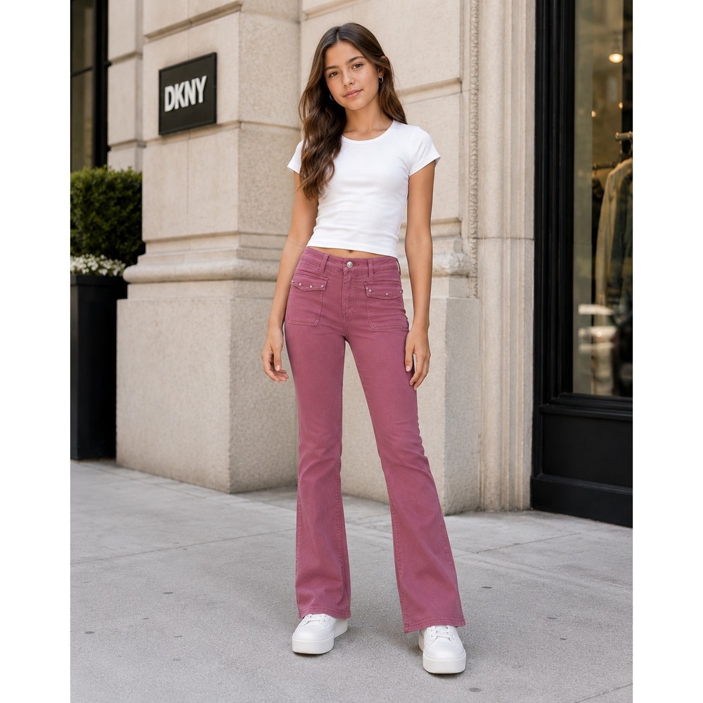 DKNY Kids Girls New Pants 14 Stretch Twill Heart Stud Flare Leg Full Lengh